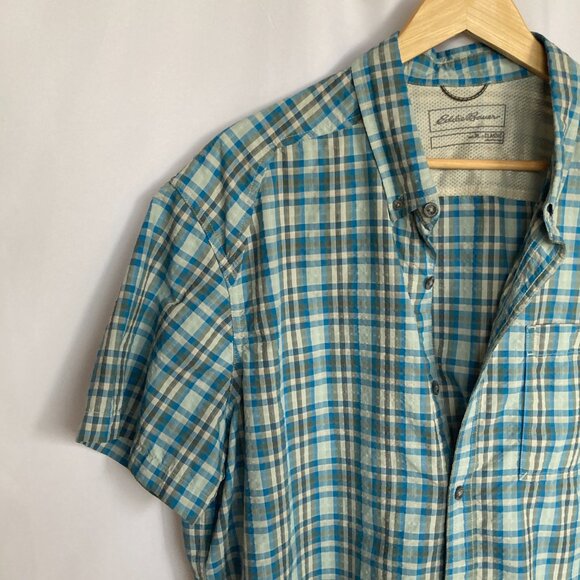 Eddie Bauer Men's Pack It Seersucker Short-Sleeve Shirt Size XL EUC - Picture 9 of 13